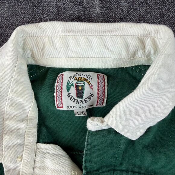 Vtg Guinness Embroidered Rugby Polo Long Sleeve Striped Men's L/XL* Green - Picture 4 of 14